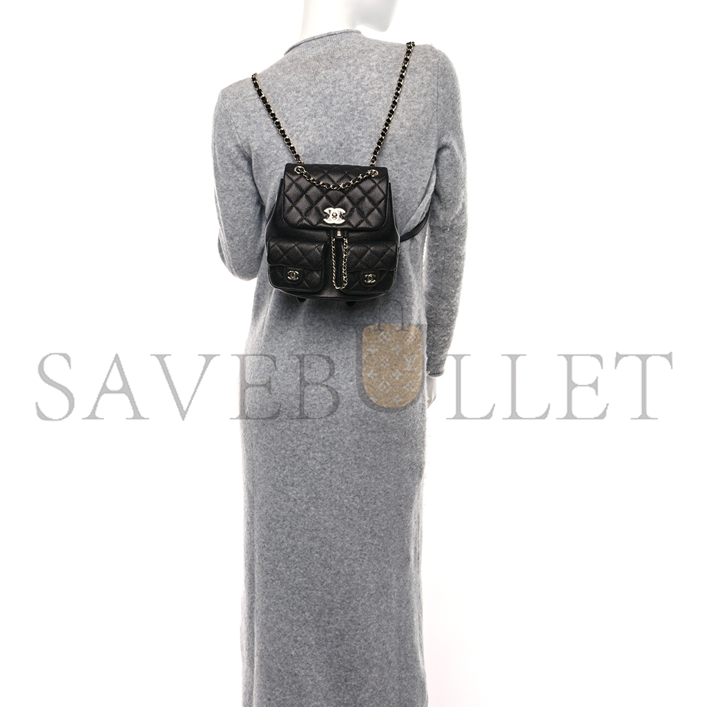 Ch*el master shiny caviar quilted medium duma pockets drawstring backpack black (20.5*20*11.5cm)